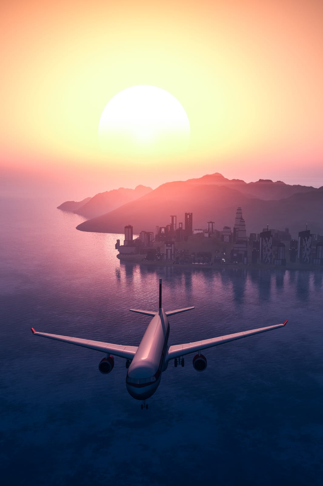 avion et coucher de soleil